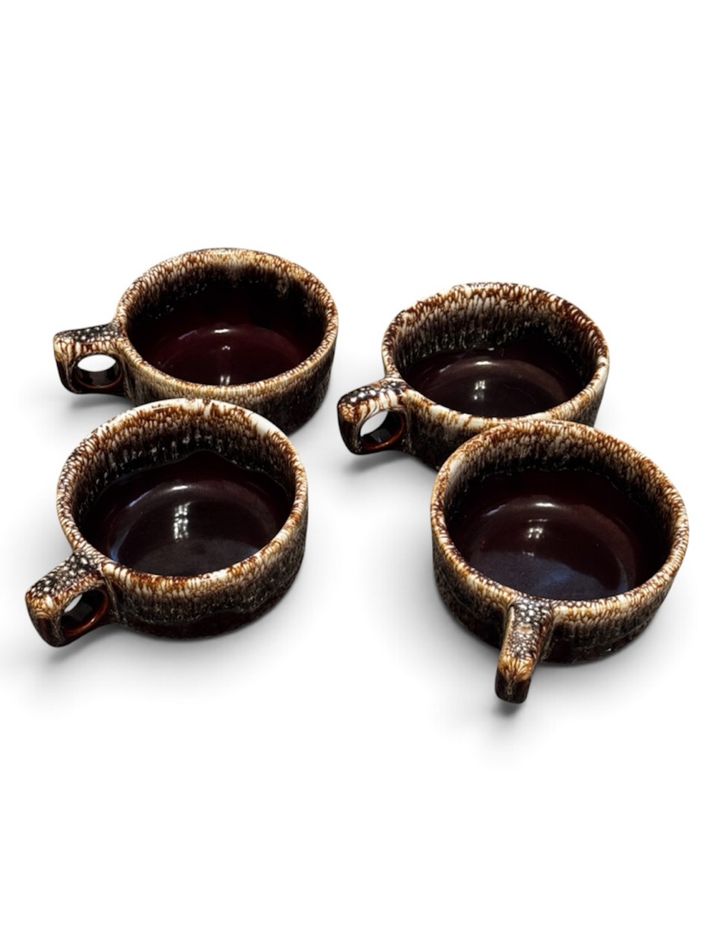 Vintage Brown Drip Glaze Soup Mugs Chili Cups Oven Proof USA Set of 4 Retro MCM